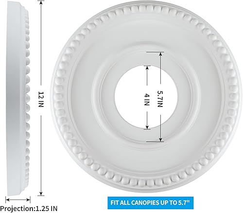 Miniatura 2 de SINGVON 2 medallones de techo para lámparas y ventiladores de techo, acabado blanco redondo, 12 pulgadas de diámetro exterior x 4 pulgadas de