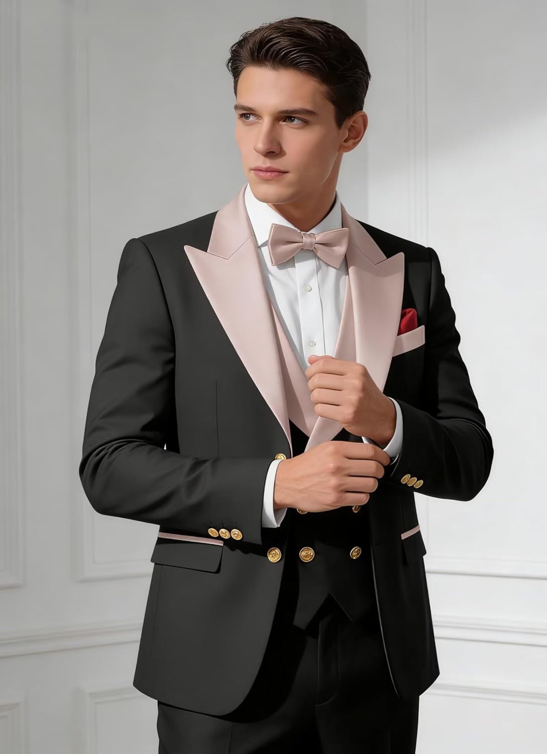 3 Pieces Double Breasted Tuxedos Suit Slim Fit Suits for Men Wedding Groom Suit Tux Prom Suits Blazer Vest Pants