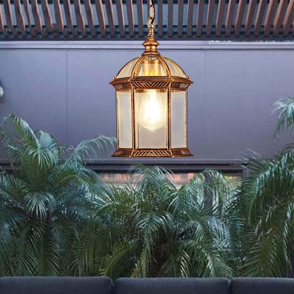 Lamp Outdoor Hanging Lantern Light, Loft Industrial Lights, Flush Mount Ceiling Chandelier Lighting, Ip54 Waterproof Outside Lights, E27 Aluminum Glass Lampshade Φ21Cm [Energy Cl