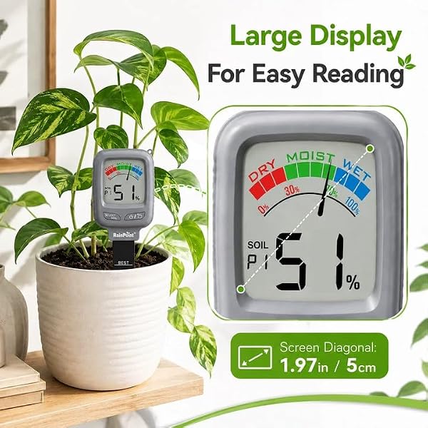 RAINPOINT Large Display Digital Soil Moisture Meter for Houseplants Indoor by RAINPOINT - Used condition - Image 5