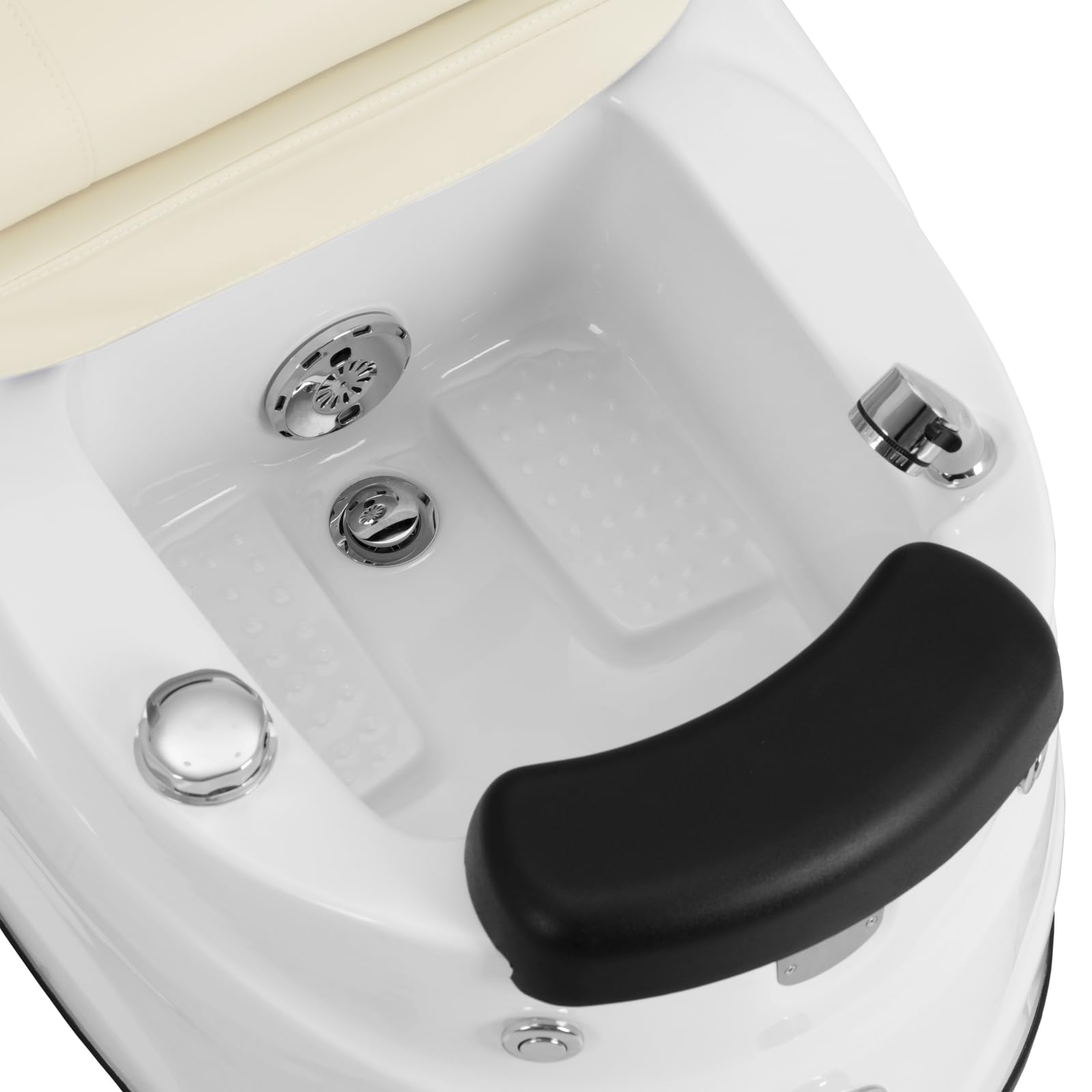Physa Fußpflegestuhl elektrisch mit Fußwanne, Massagefunktionen, Beleuchtung 105 W 150 kg Creme/weiß Kosmetikliege Pedikürestuhl Stuhl für Fußpflege