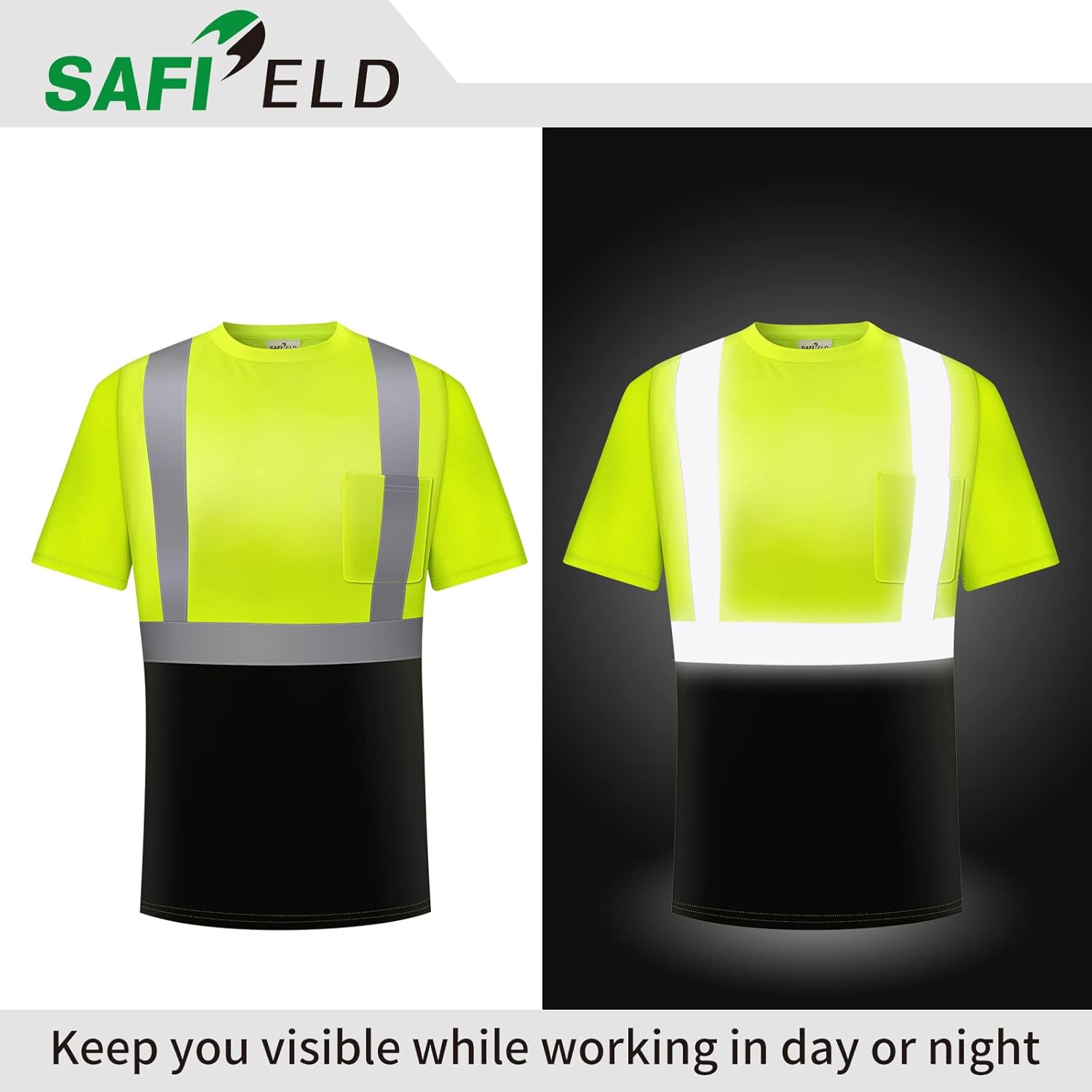 Hi Vis Safety Shirts for Men Reflective,High Visibility Work T-Shirt Short Long Sleeve with Pocket, 3 and 5 Pack - Image 5