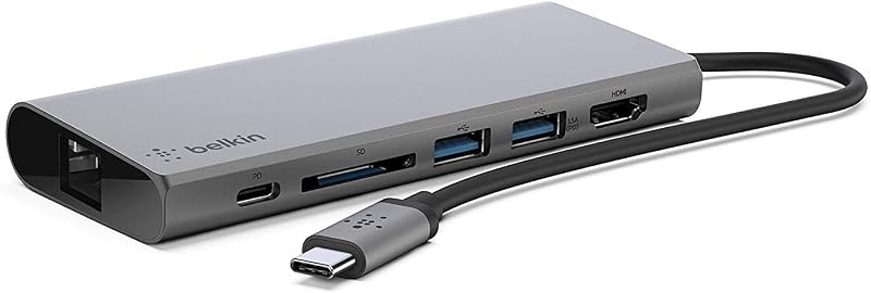USB-C Multimedia Hub with Power | USB-C dock, pass-through charging, video output, MacBook, laptop, portable hub