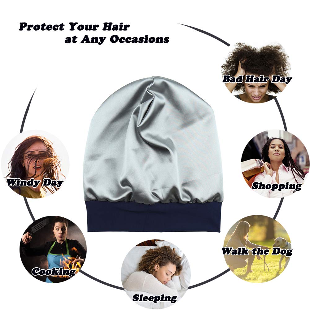 Gorro de dormir con forro de satén de seda, interior de 19 mm, 100 % seda de morera, viscosa natural, transpirable para el cabello