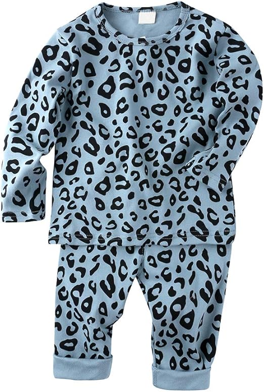 Little Girls Leopard Pajamas Set 2pcs Infant Toddler Leopard Long
