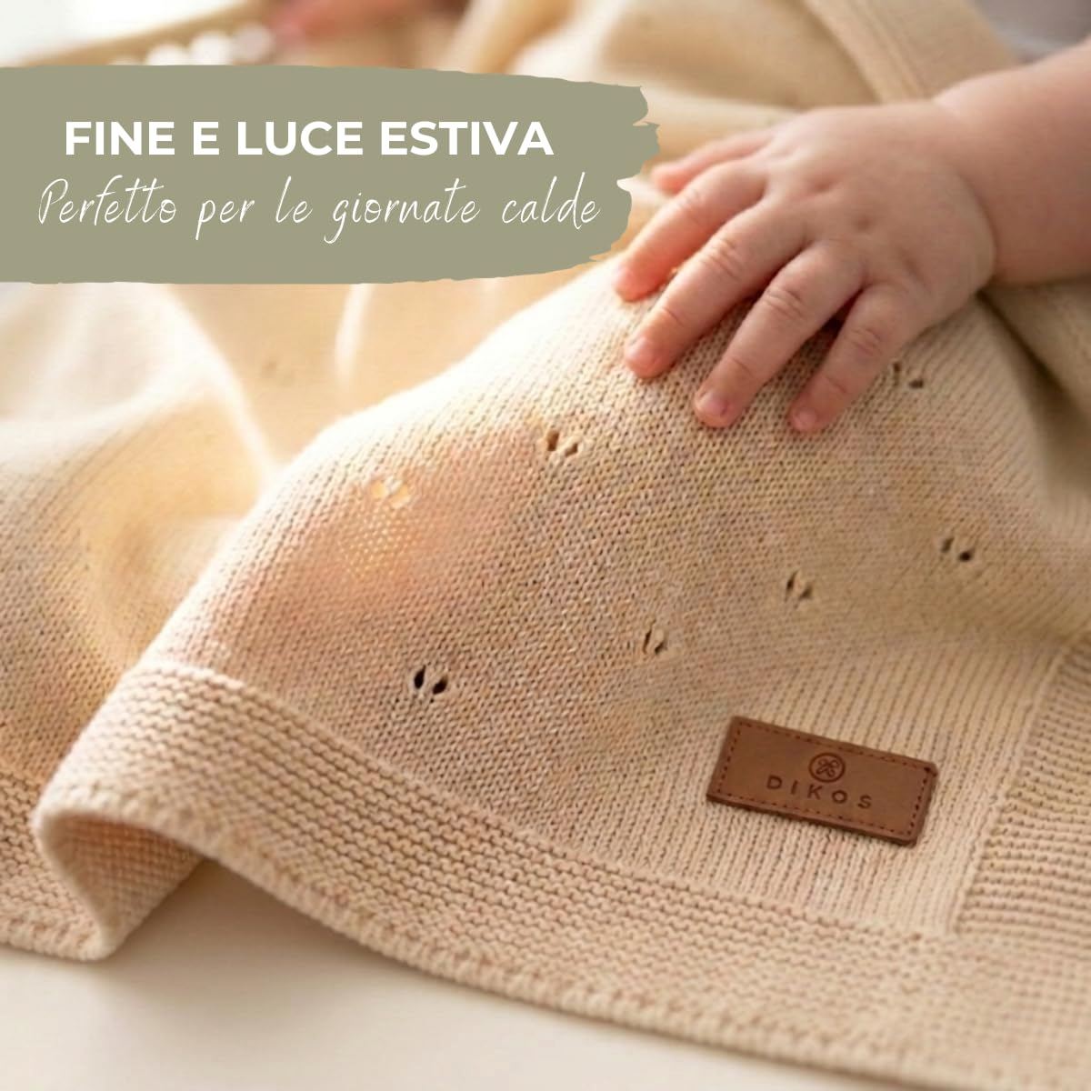 DIKOS Coperta per neonati GOTS in cotone biologico Ajour lavorata a maglia Coperta per neonati per neonato Ragazza Ragazzo Coperta in maglia in maglia Coperta per Battesimo