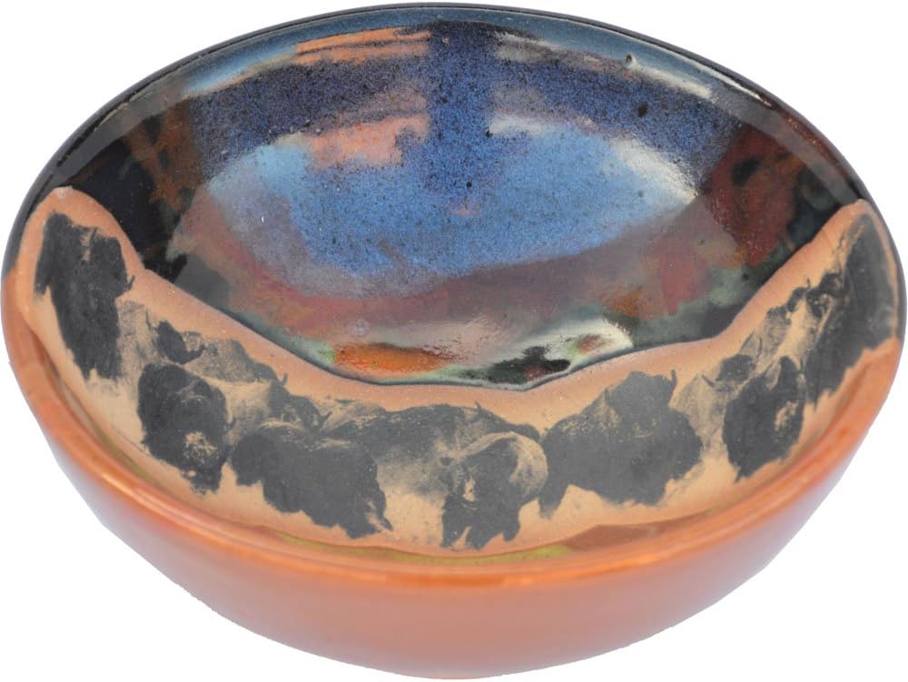 ALWAYS AZUL POTTERY Bison Stampede Soup Bowl in Azulscape Glaze - Handmade Ceramic Pottery Bowl - Handcrafted Polished Stoneware - Unique & Stylish Glazed Bowl, Great for Soup, Salad, Cereal and More