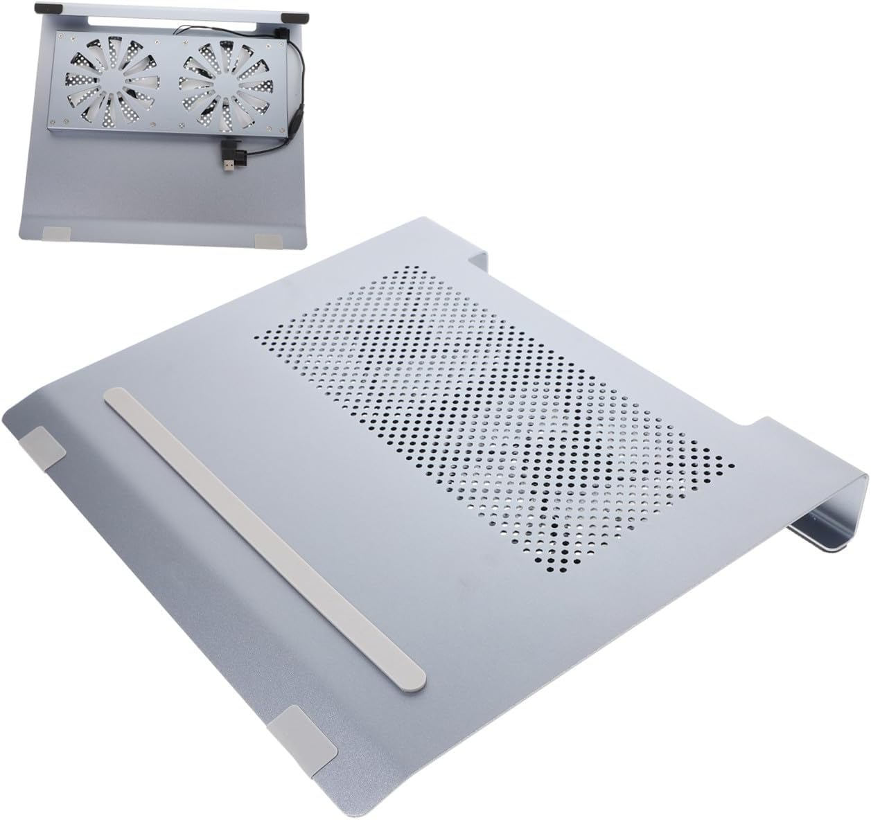 Uonlytech Aluminum Alloy Laptop Cooling Pad Stand with Fan Cooler, Ventilated Notebook Cooler for Gaming Laptops, Portable Gray Cooling Support for Overheating Prevention