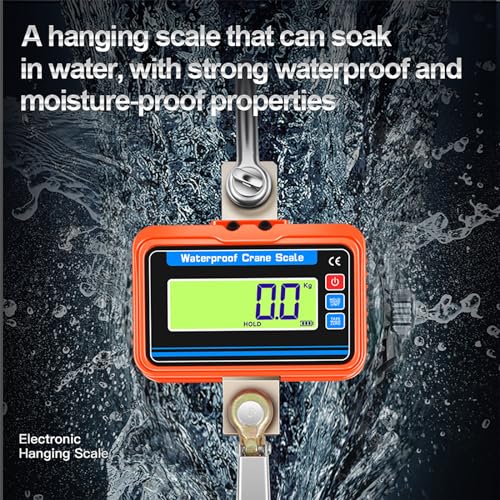3T Portable Waterproof Crane Scale - Industrial Digital Hanging Scale with LCD Backlight, Unit Change & Zero Function for Construction, Travel, Fishing & Heavy Duty Use