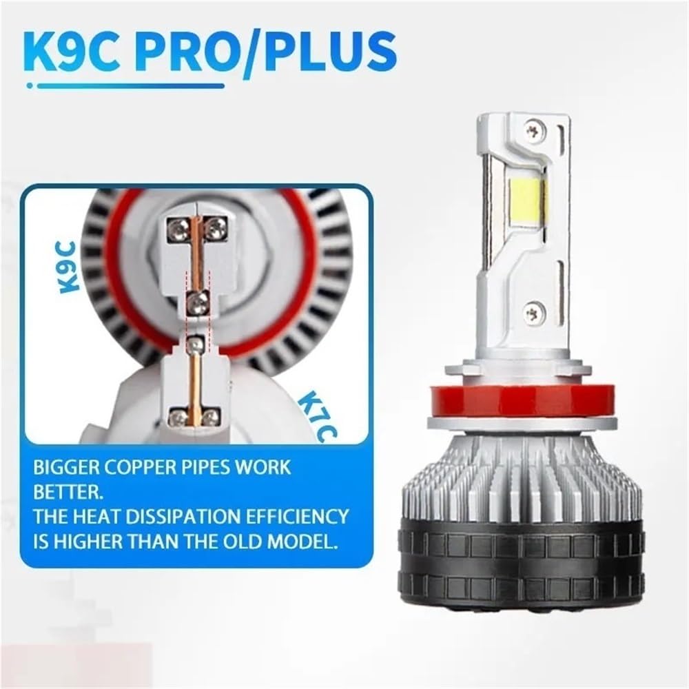 Lampe LED K9C Pro H7 H4 H11, tube en cuivre plus grand, ampoules LED H1 HB3 9005 HB4 9006 12 V for phare de voiture(6000K,K9C PLUS_H8 H9 H11)