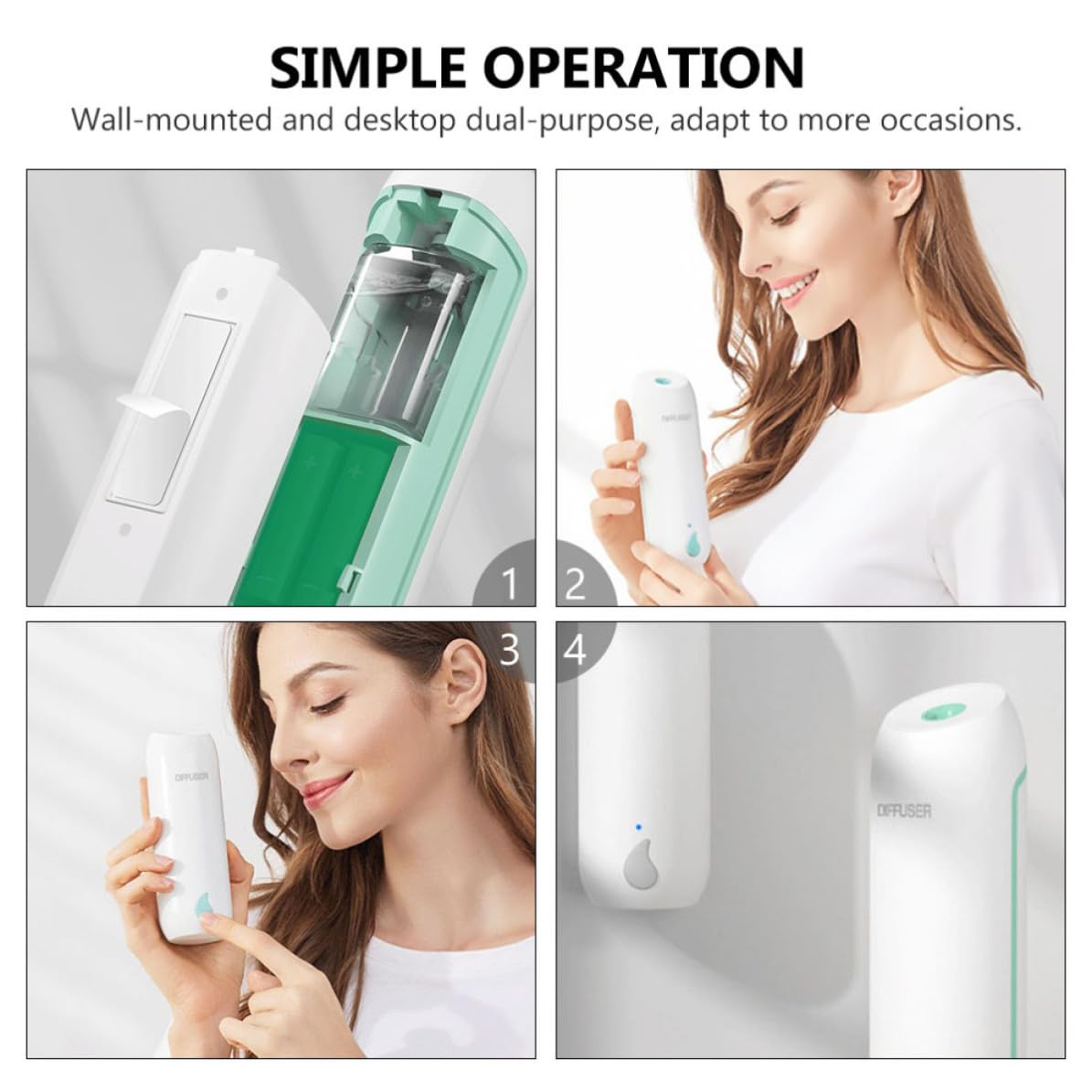 Diffusore di Aromi Automatico Timer, 1 Pezzo, Verde | Pp, Capacità 800ma, Portatile, per Casa e Camera da Letto, Elimina gli Odori