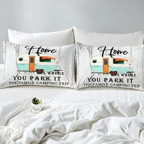 Miniatura 6 de Funda de edredón Happy Camping Queen para niños y niños, juego de ropa de cama con 2 fundas de almohada, funda de edredón rústica de 3 piezas, suave