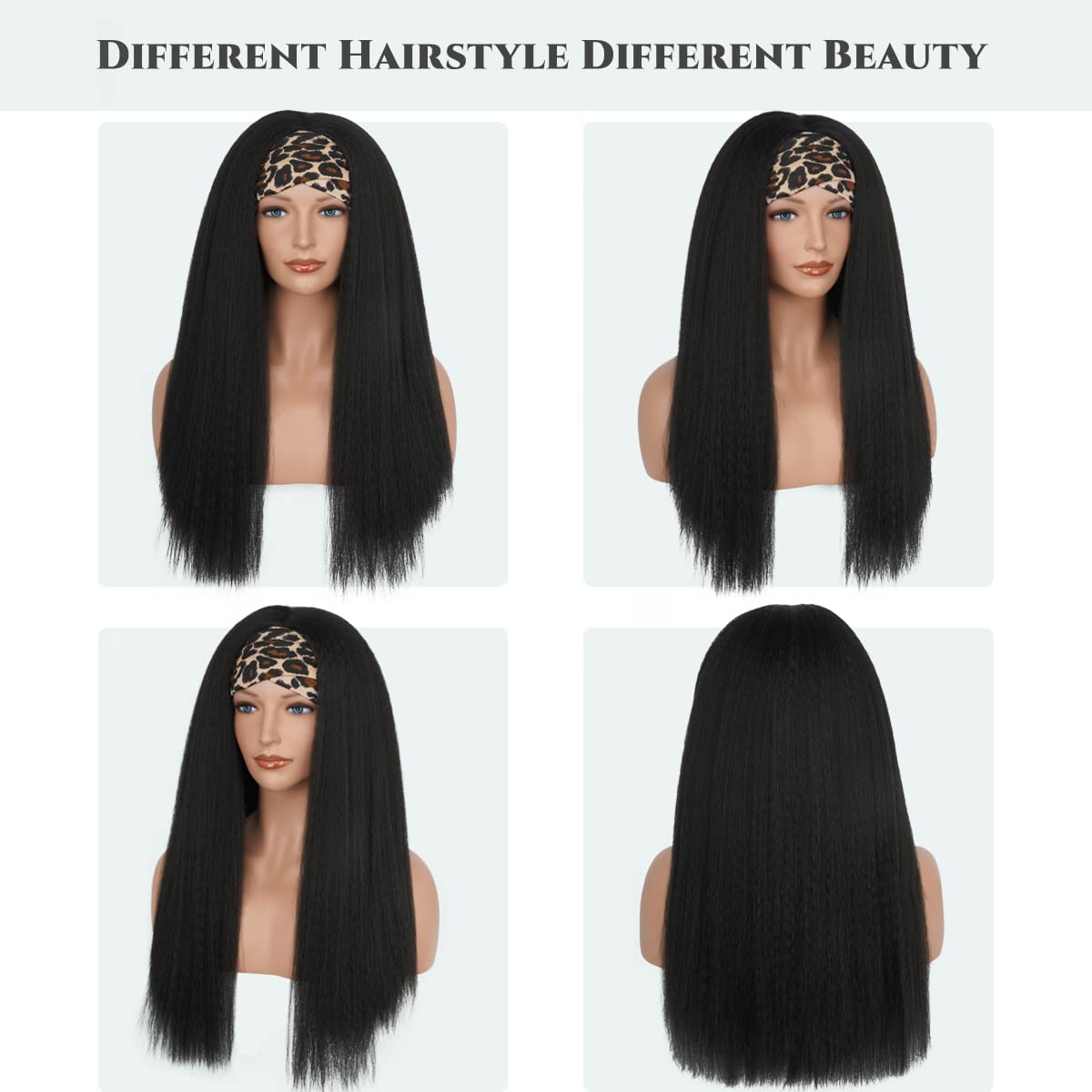 Kinky Straight Synthetic Headband Wig, Glueless Half Wig