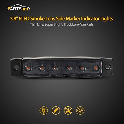 Miniatura 2 de Partsam 6 luces indicadoras laterales LED, paquete de 5, 3.8 pulgadas, 5 x ahumadoámbar.