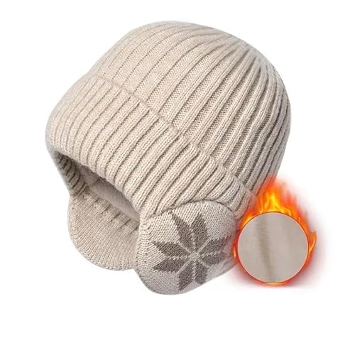Winter Knitted Beanie Hat with Earflap for Men & Women, Warm, Soft, Cozy & Fashionable (US, Alpha, One Size, White)