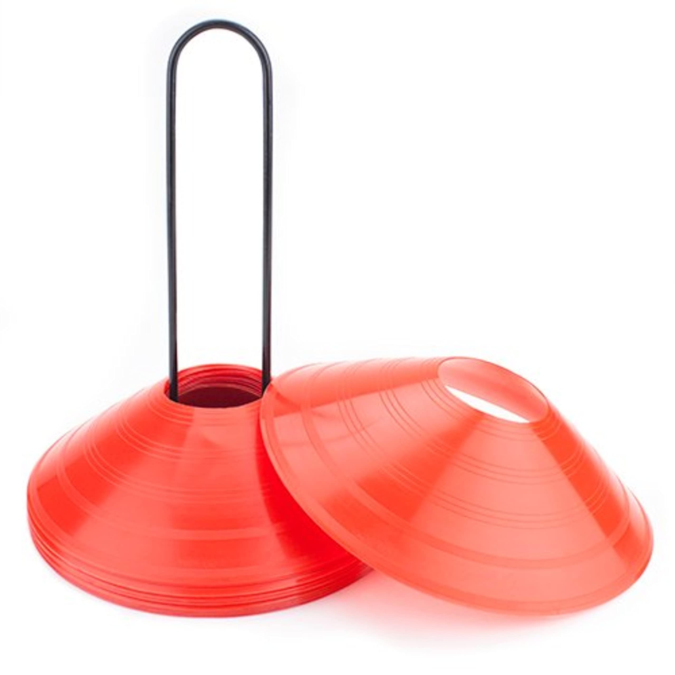 Crown Sporting Goods Set of 12 Soft Orange Disc Cones with Metal Transportation Caddy