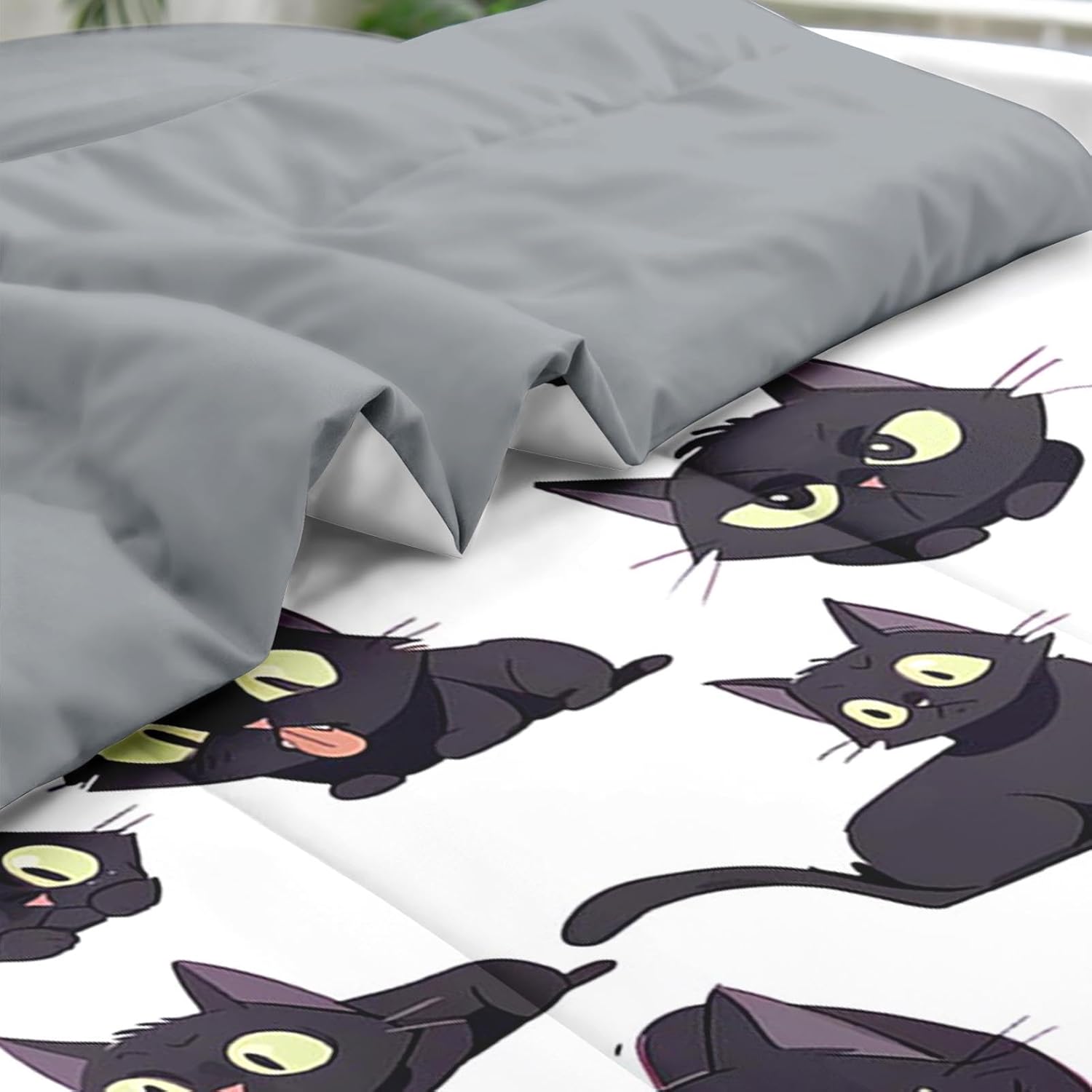 Pamnest Comforter Set Full Size, Cute Cat Funny 7 Pcs Bedding for Kids and Adults, Anime Witch Black Bed Sheet Sets with Fitted Sheet 2 Pillowcase & 2 Sham for Bedroom Bed Decor