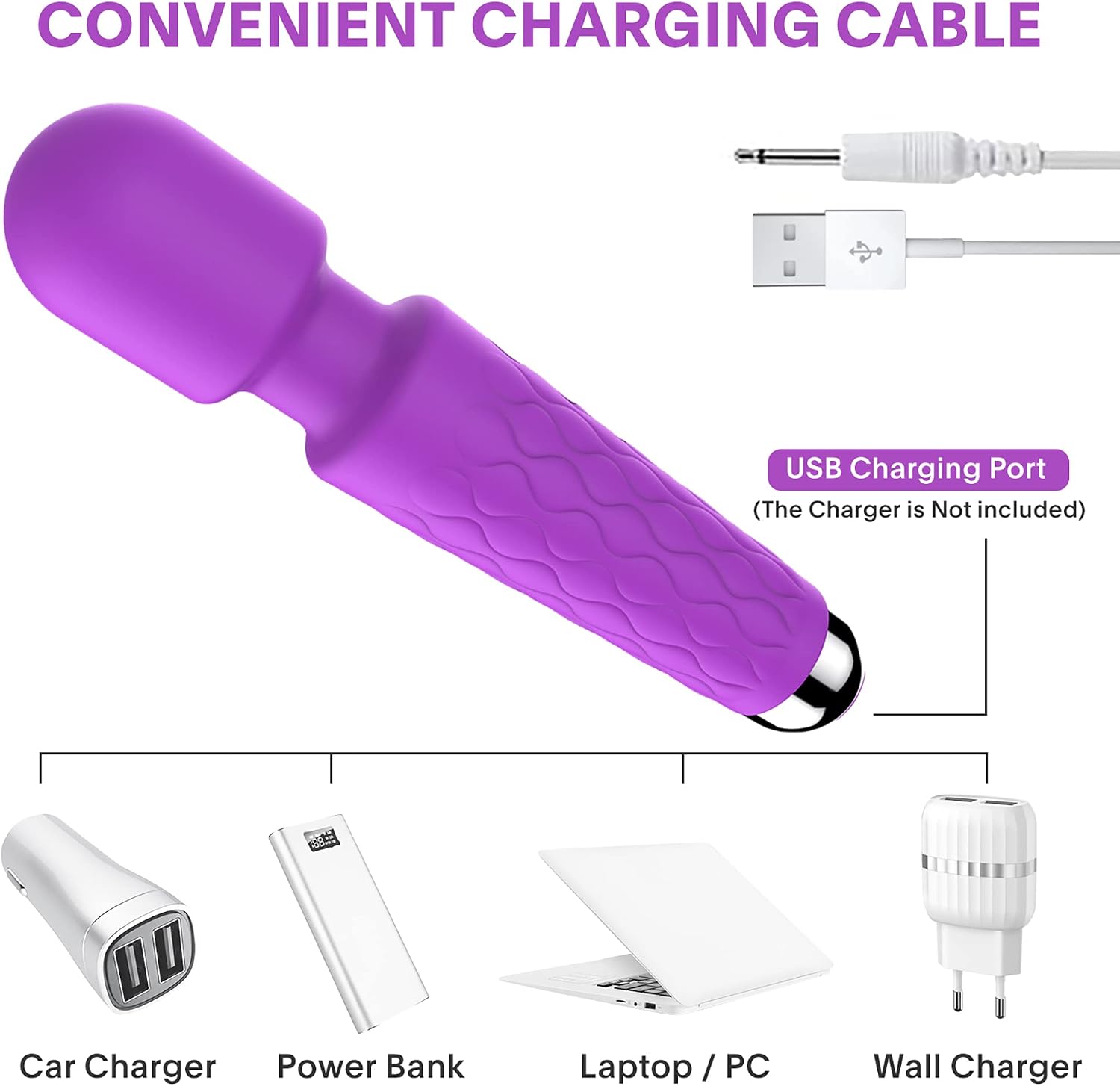 Personal Powerful Vibrate Wand Massager with 20 Magic Vibration Modes, Whisper Quiet, Waterproof, Handheld, Cordless for Neck Shoulder Back Body Massage, Sports Recovery & Muscle Aches(Purple)