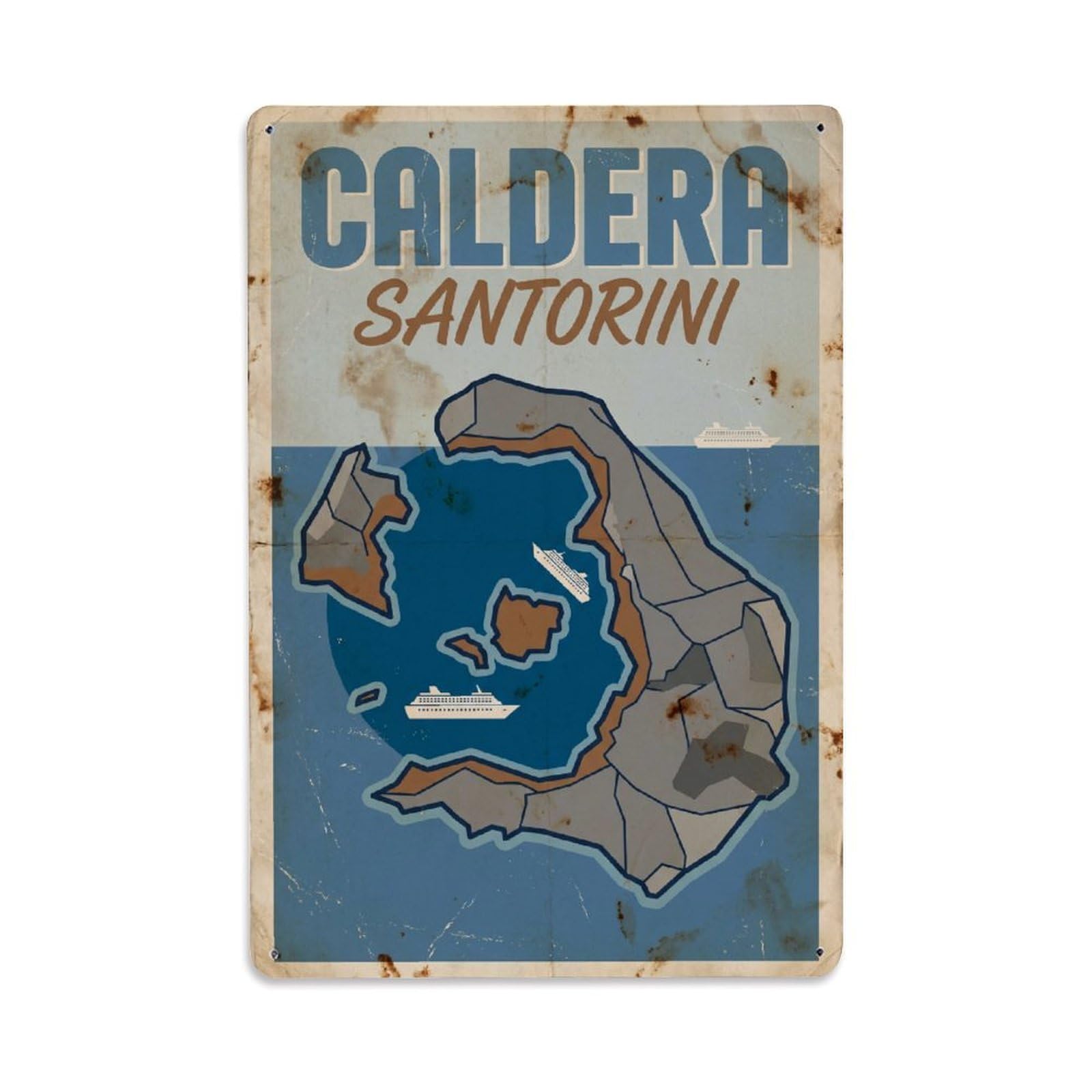 Este 8X12inch Style Vintage Travel Caldera Santorini View Metal Tin Sign