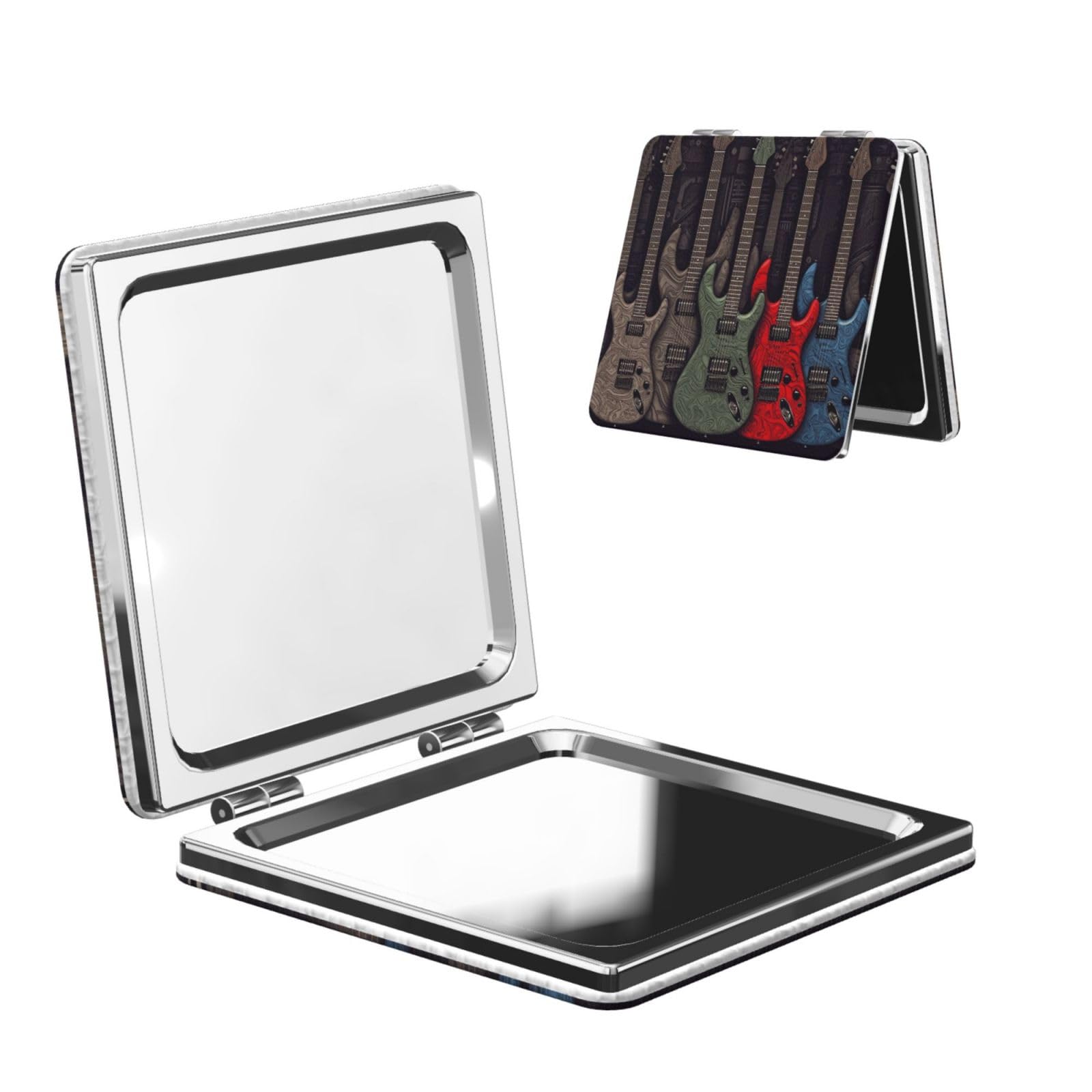 DWVTSLH Guitar Pattern Compact Mirror for Purse, Double-Sided 2X/1X Magnifying Mirror for Women Men, Travel Makeup Mirror for Handbag, Handheld Vanity Mirror for Gift