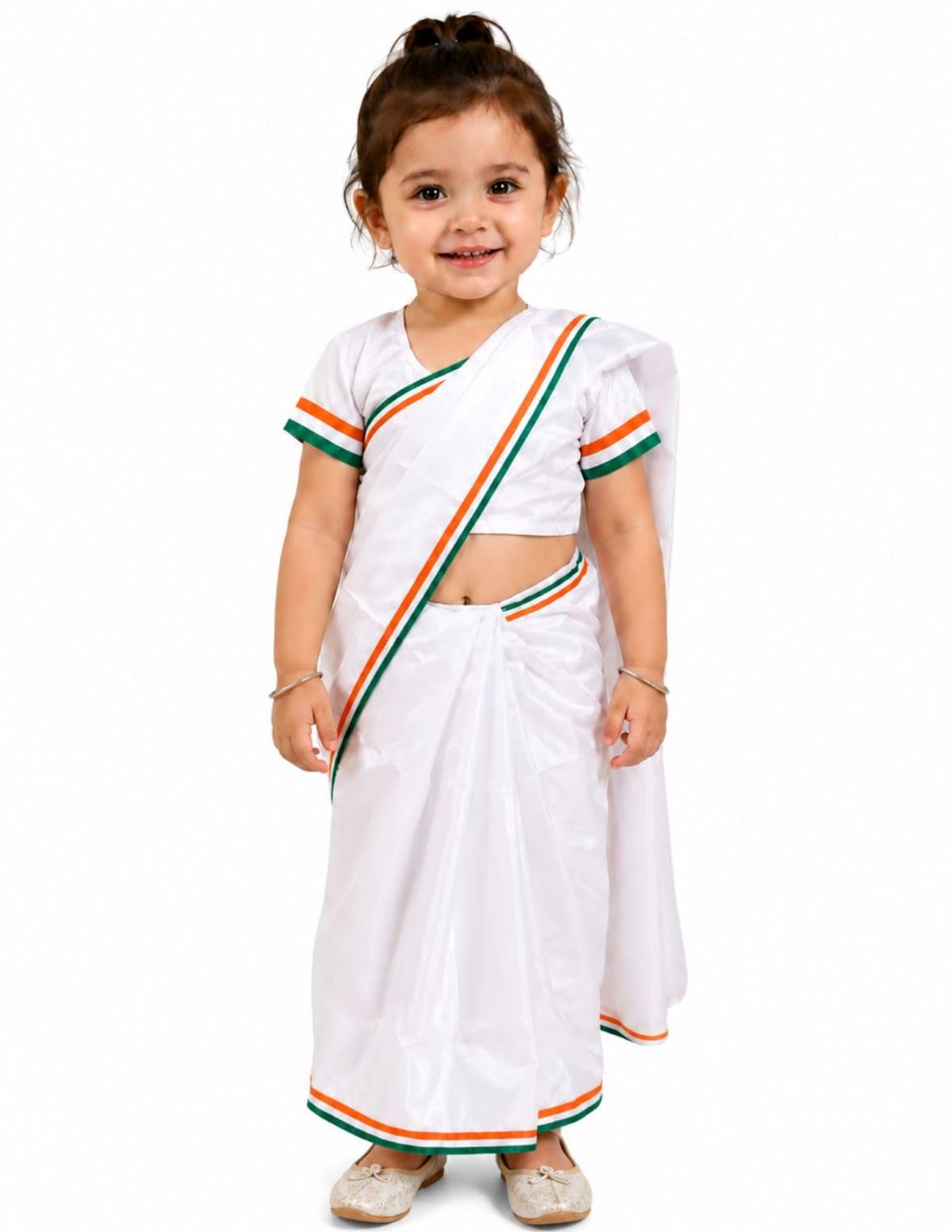 BookMyCostume Tri Colored Tricolor Saari Independence Day Indian Patriotic Girls Fancy Dress Costume 6-7 years discount deal