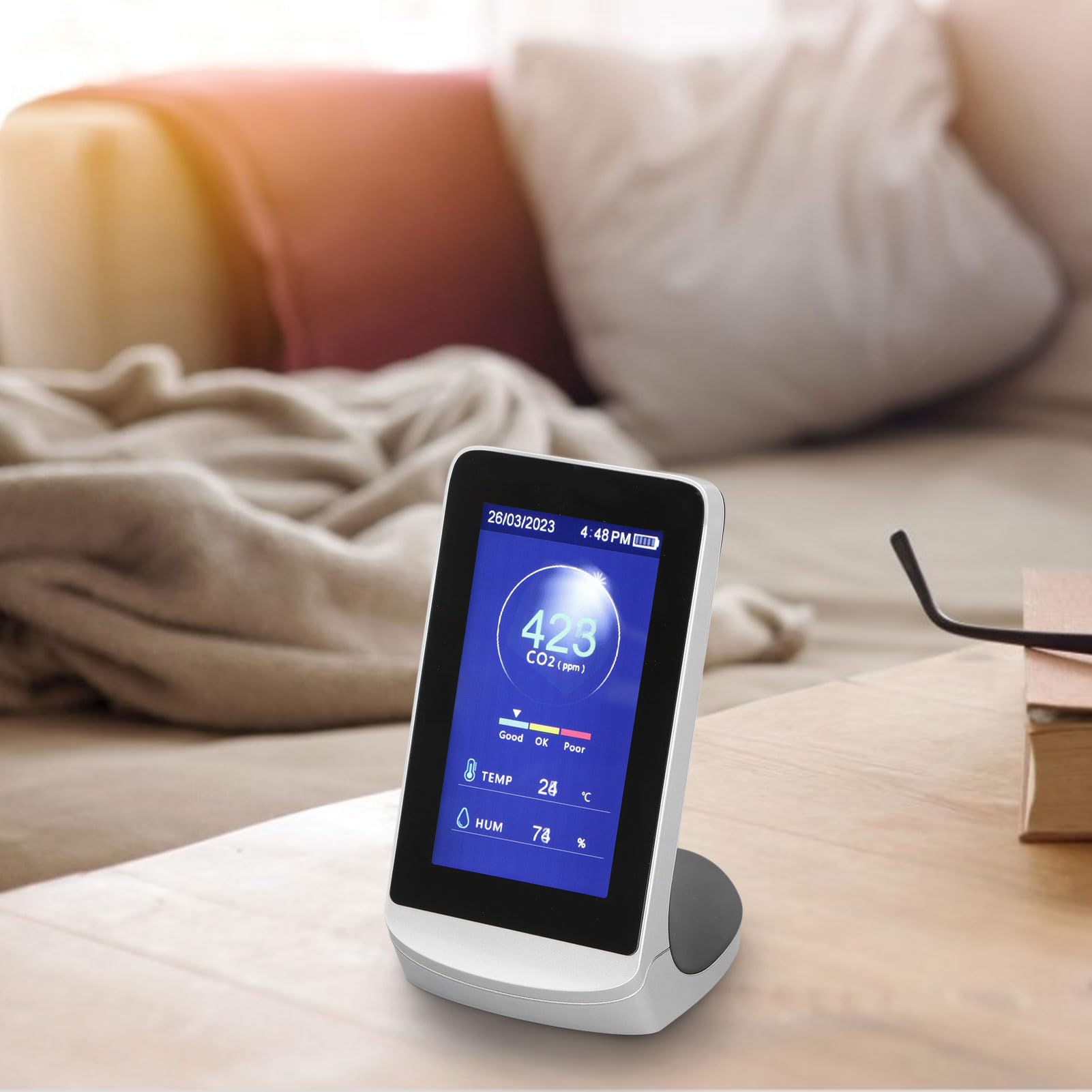 Monitor de calidad del aire de CO2 con sensor infrarrojo NDIR, batería de 3000 mAh y pantalla LCD de 4,3 pulgadas, un detector de dióxido de carbono 3 en 1 para la