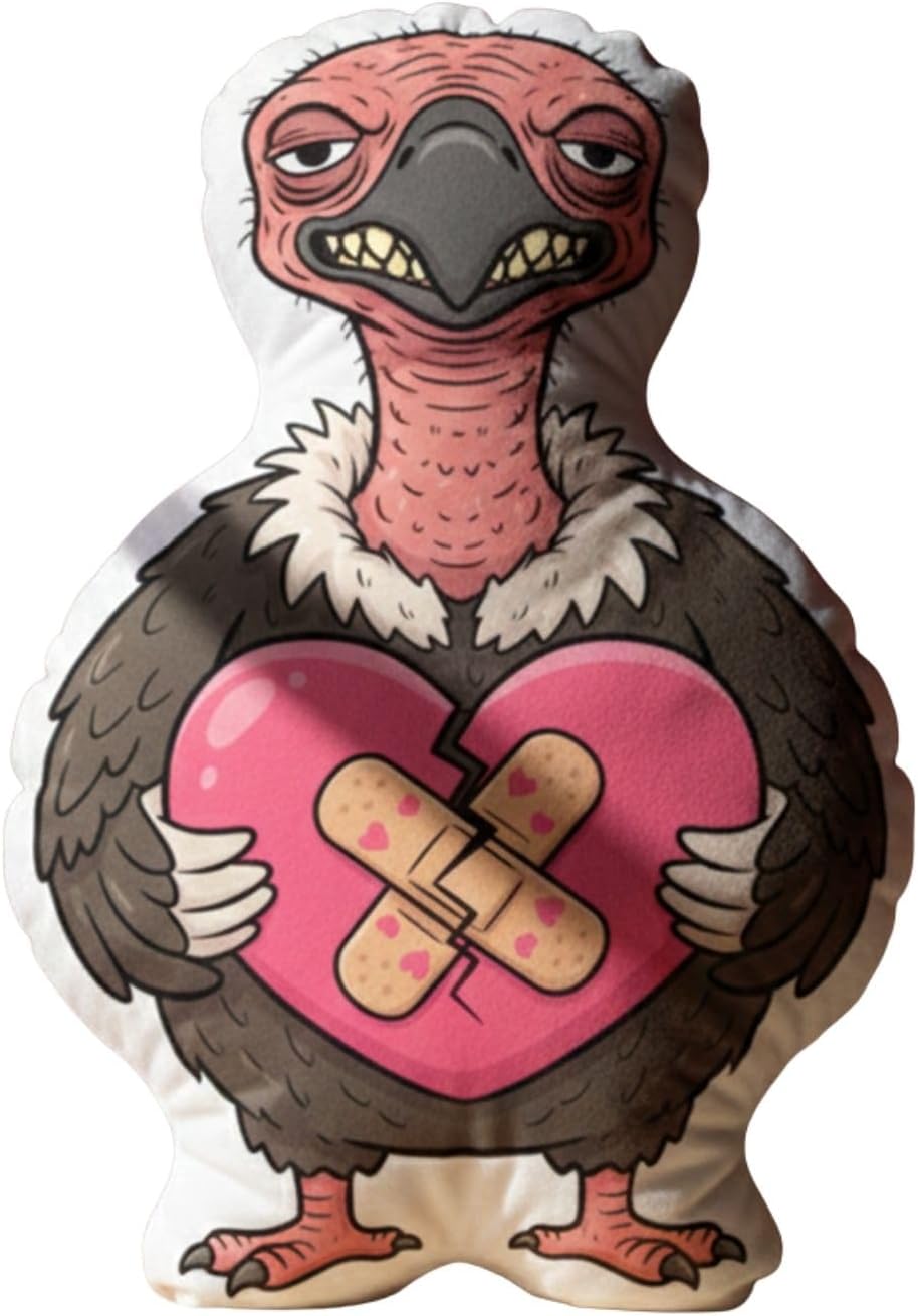 Funny Vulture Throw Pillow, Cute Mending Heart Plush Cushion, Ugly Doll Animal Style Gift for Couples, Romantic Reconciliation Present, Soft Sofa Decorative Pillow - FUNYK65