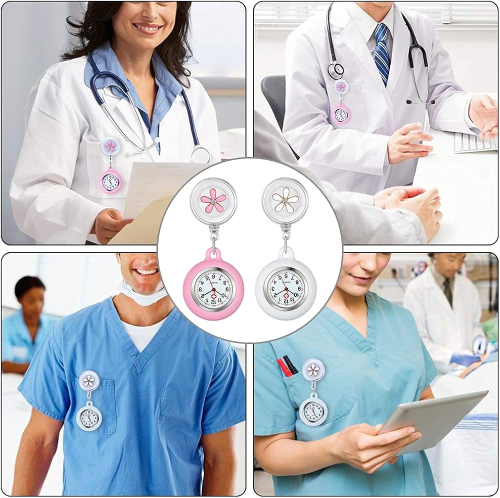 WONOLO Retractable Nurse Fob Watch for Nurses Doctors Paramedics 2 Pcs Luminous Clip-on Hanging Lapel Pocket Watches with Cute Flower Pattern - Image 3