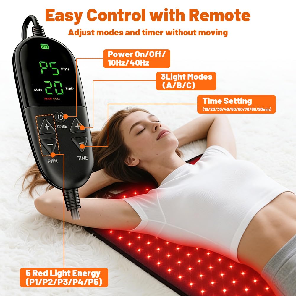 Mata do terapii światłem czerwonym do ciała, 325 diod LED, mata na podczerwień 660 nm i 850 nm Red Light Therapy mata na czerwone światło, koc na podczerwień z regulowanym timerem i intensywnością