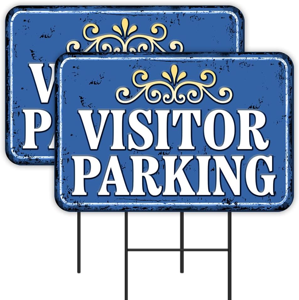 VISITOR PARKING 2 Pack Double-Sided Yard Signs 16" x 24" with Metal Stakes (Made in the USA)