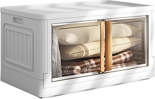 Crystalberry Contenedores de almacenamiento de 22 galones con tapas, armario de almacenamiento plegable apilable con ruedas, organizadores de