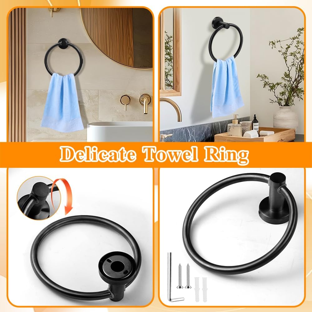 Matte Black 8-Piece Bathroom Hardware Set Stainless Steel, 24in and 16in Towel Bars Set Wall Mounted Bathroom Accessories