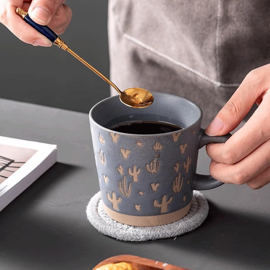 ENGENDER Tazas Cafe Taza De Cerámica Retro, Taza De Agua De Gres, Taza De Agua Potable De Oficina, Taza De Café, Taza De Desayuno Mug Cups(A)