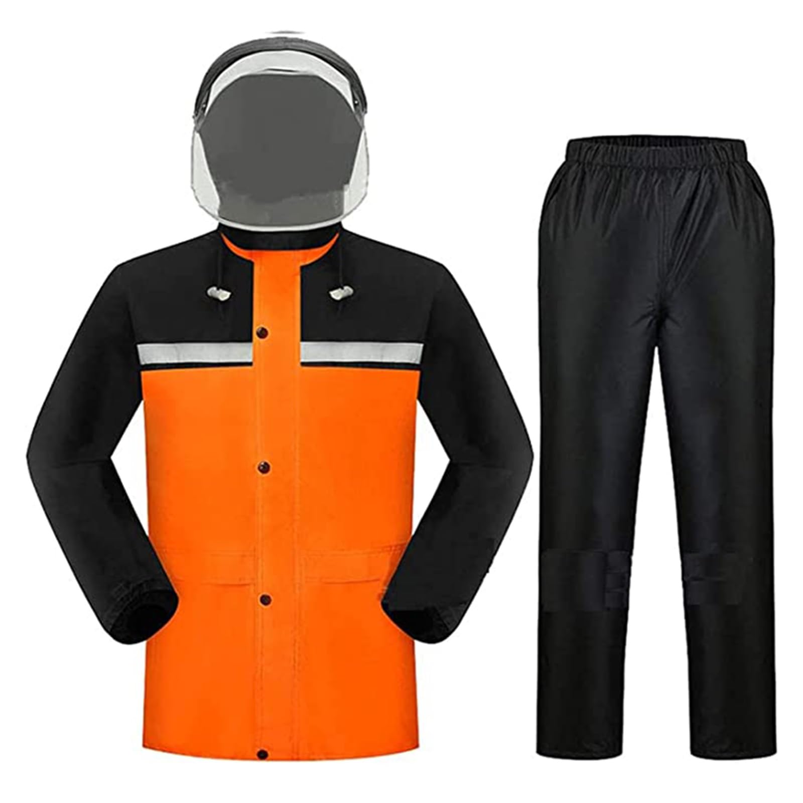 Tuta Moto Impermeabile Antipioggia Antivento Completo Giacca E Pantalone Cappuccio A Scomparsa Uomo Donna Bici, Leggero Impermeabile Antivento Traspirante, Moto, Ciclismo(Orange,XXL)