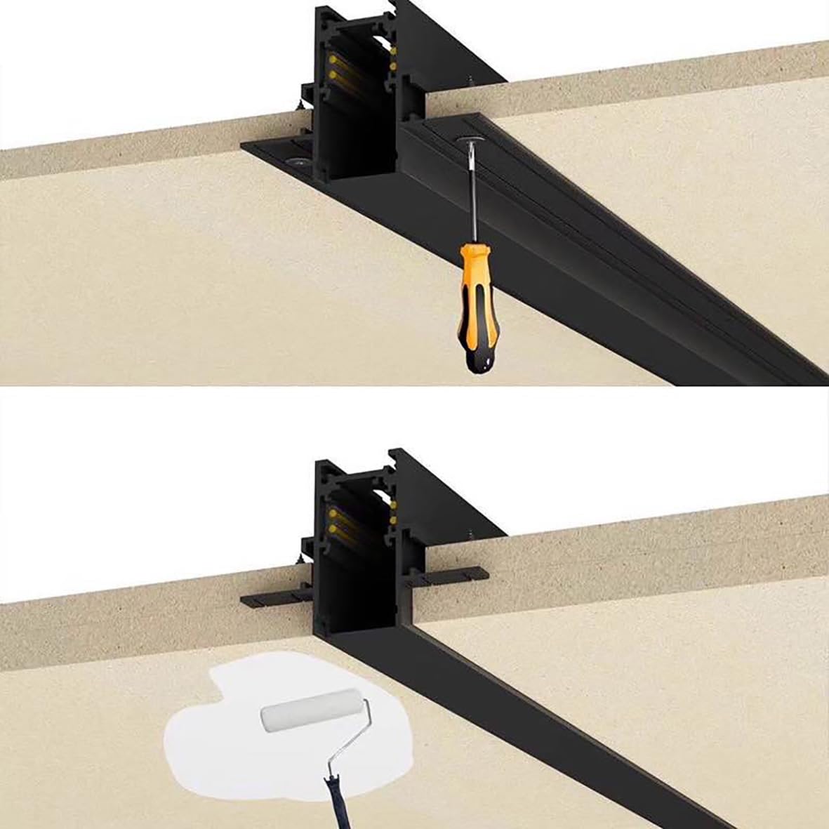 Rail Magnétique Encastré 48V 2m NOIR - SILAMP