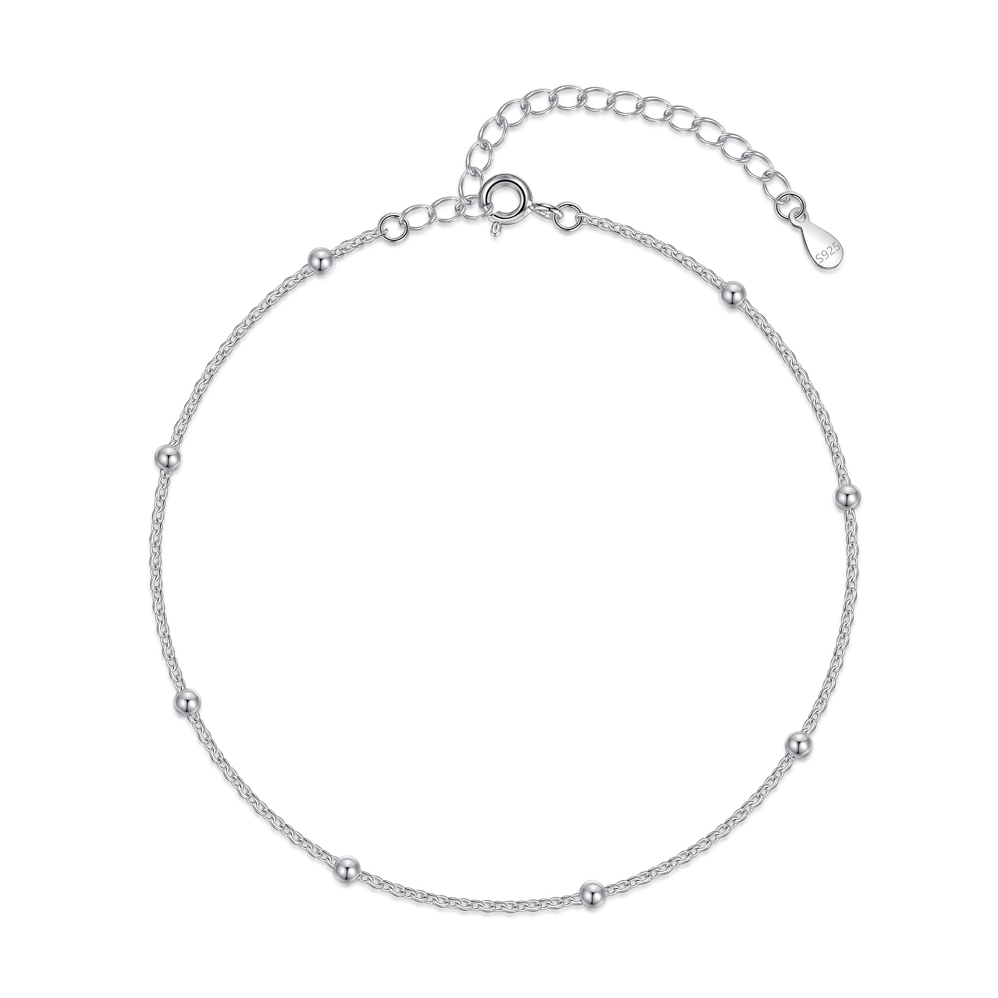 Chaînes de cheville en argent sterling 925 pour femme, chaîne de cheville réglable en argent 925 avec perle/étoiles, été pieds nus, plage en argent