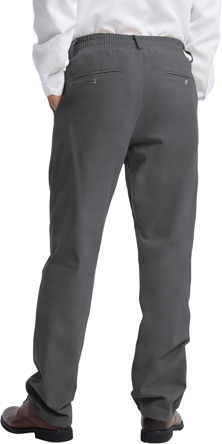 LETAOTAO Mens Elastic Waist Dress Pants - Cotton Twill Stretch Waist Pull On Slacks with Magnetic Button Fly for Seniors - Image 4