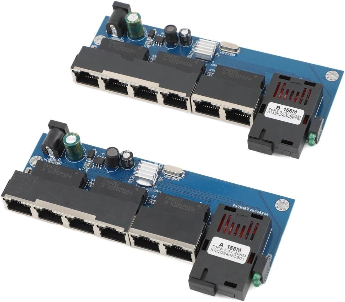 1 Pair of 10M/100M Fiber Optic Media Converter PCBA Board 6 RJ45 to 1 SC A+B 1310nm/1550nm Ports