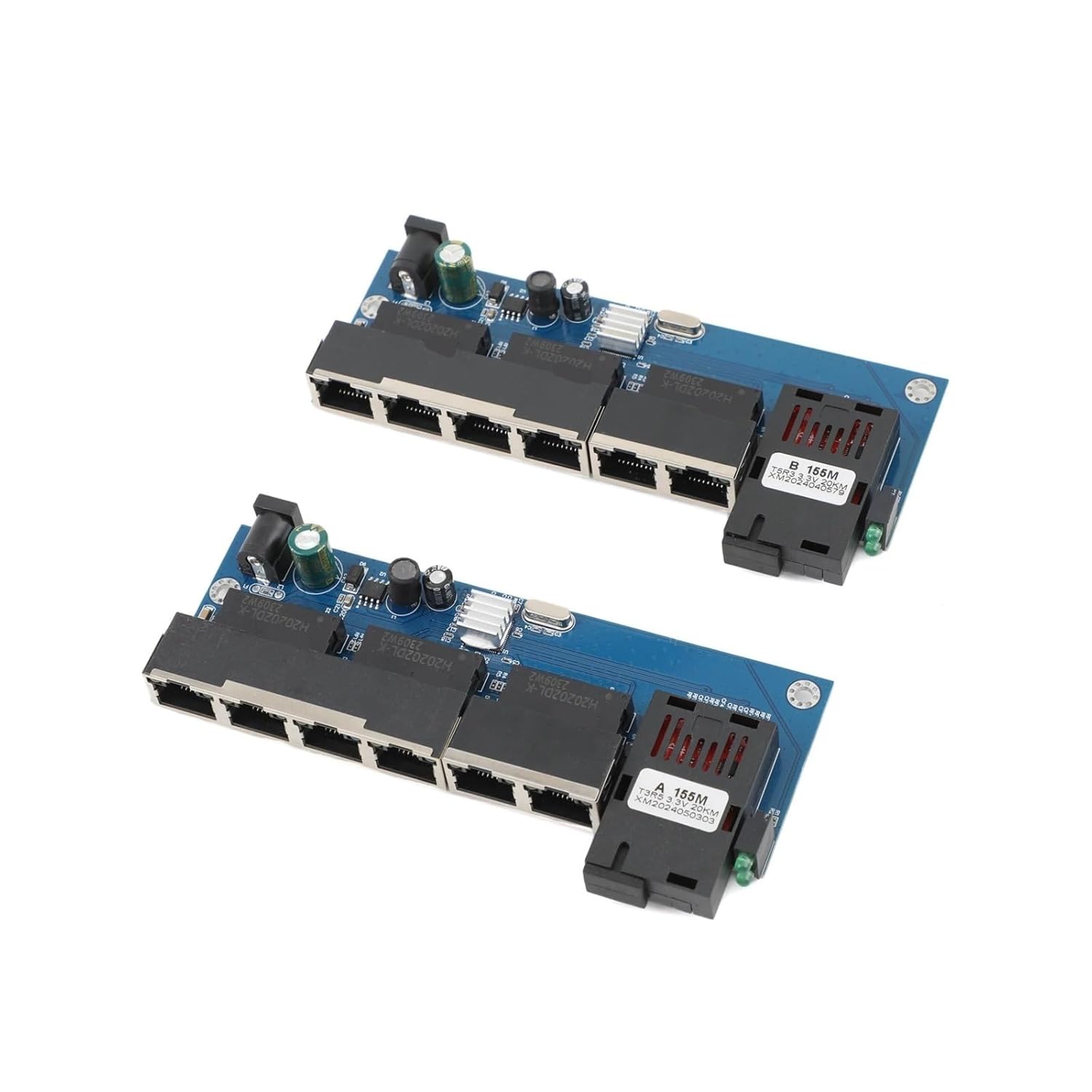 1 Pair of 10M/100M Fiber Optic Media Converter PCBA Board 6 RJ45 to 1 SC A+B 1310nm/1550nm Ports