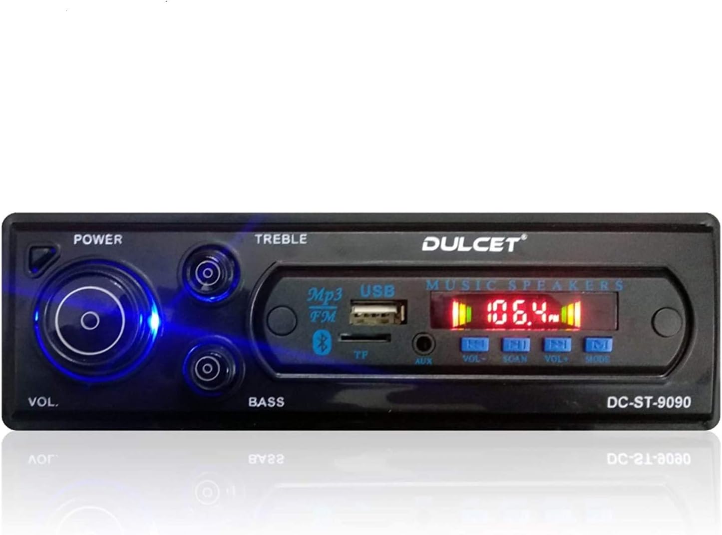Dulcet DC-ST-9090 Double IC High Power Universal Fit Mp3 Car Stereo with Bluetooth/USB/FM/AUX/MMC/Remote & Built-in Equalizer with Bass & Treble Control [Also, Includes a Free 3.5mm Aux Cable]