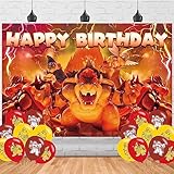 Bowser Birthday Party Backdrop, Mario & King Koopa Birthday Banner - 5x3ft Photo Background Props