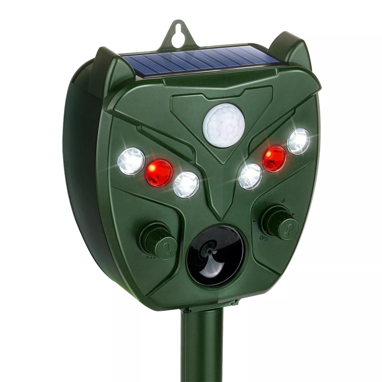 Repellente solare a ultrasuoni per cani e gatti, 5 modalità regolabili con flash LED, ricarica USB e impermeabile, per gatti, cani, uccelli e volpi (2 pezzi)