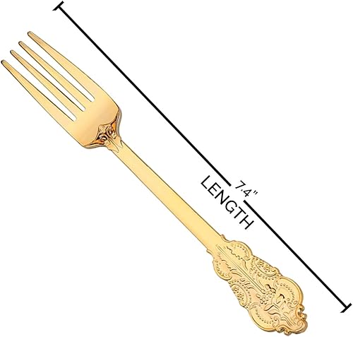 Miniatura 2 de Juego de 600 tenedores de plástico dorados – Juego de tenedores desechables pesados – cubiertos barrocos de lujo resistentes – Juego de cubiertos de