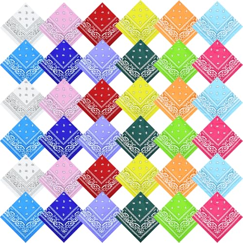 HDXSMJV 36 Pack Bandanas for Women Men Cowboy Bandana Novelty Bandanas Bulk Paisley Bandana Scarf for Party Costume