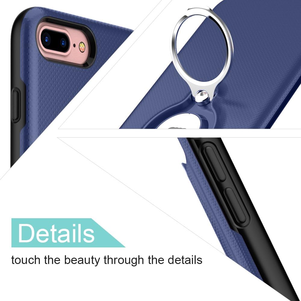 ICONFLANG iPhone 8 Plus Case, iPhone 7 Plus Case, 360 Degree Rotating Ring Kickstand Case Shockproof Impact Protection [Support Magnetic Car Mount Case] for iPhone 8 Plus / 7 Plus (2018) - Navy