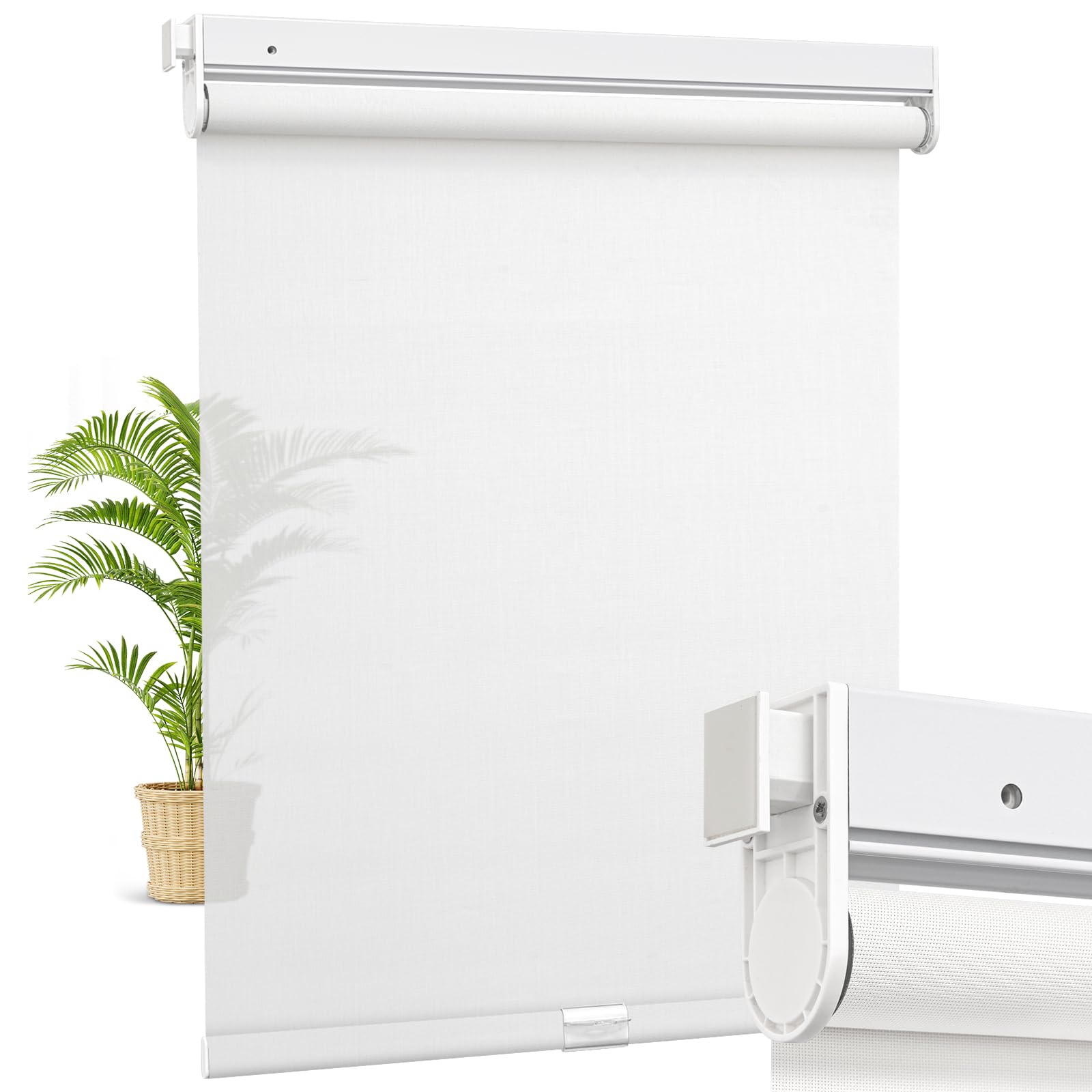 Moonice No Drill Cordless Roller Shades No Tools Light Filtering Roller Windows Blinds Waterproof Fabric Privacy Shades Thermal Insulated Tension Shades for Home Kitchen (White,145cm W x 150cm H) — image 1