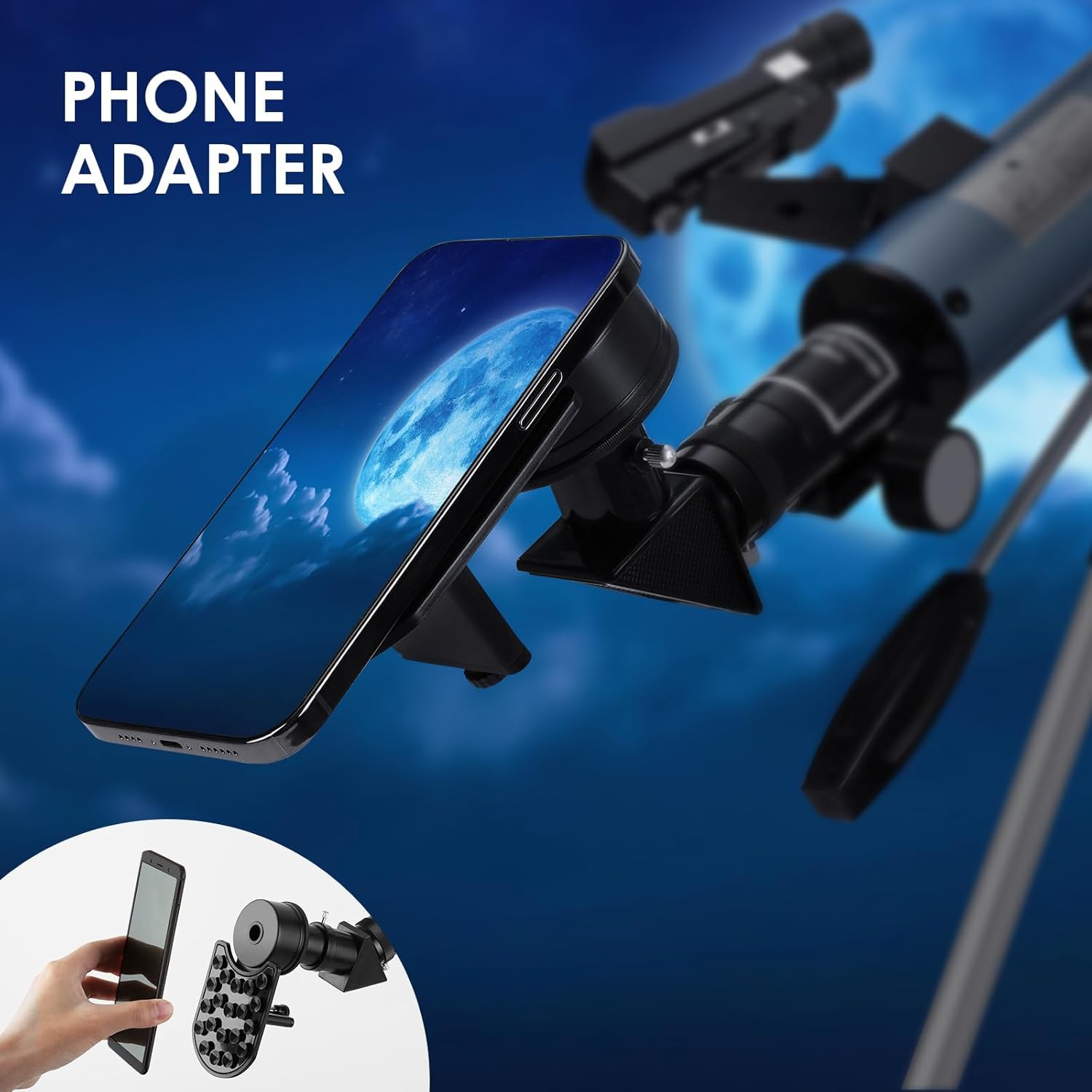 Astronomisches Teleskop, 50/600 mm, Refraktor-Teleskop für Kinder und Anfänger mit Rotpunktvisier, Stativ, Telefonadapter, 2 Okulare H12,5 mm und H20 mm