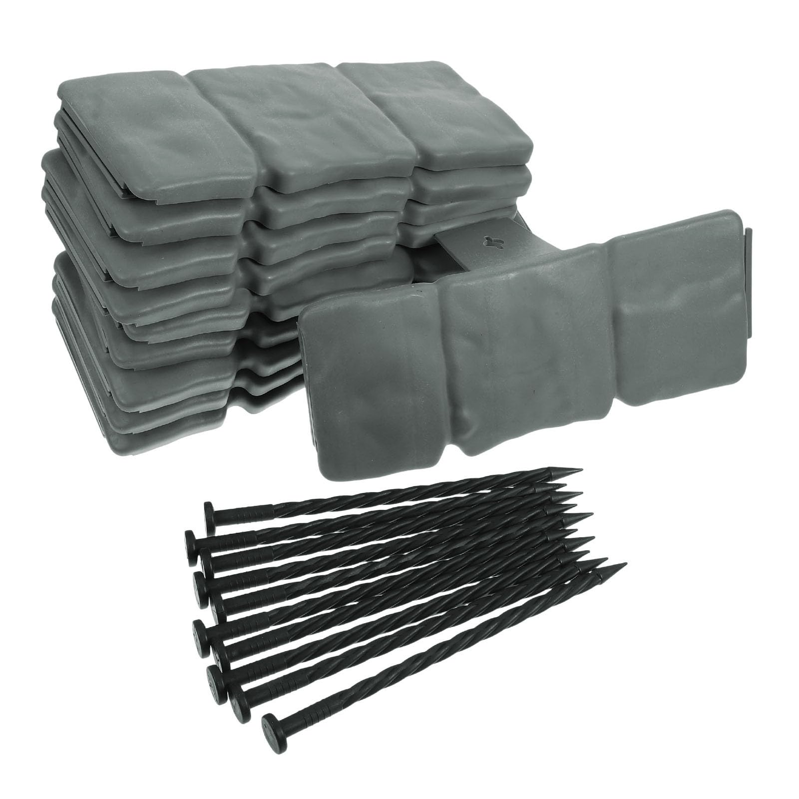 Bordure de jardin en plastique effet pierre grise lot de 10 pièces avec clous de fixation