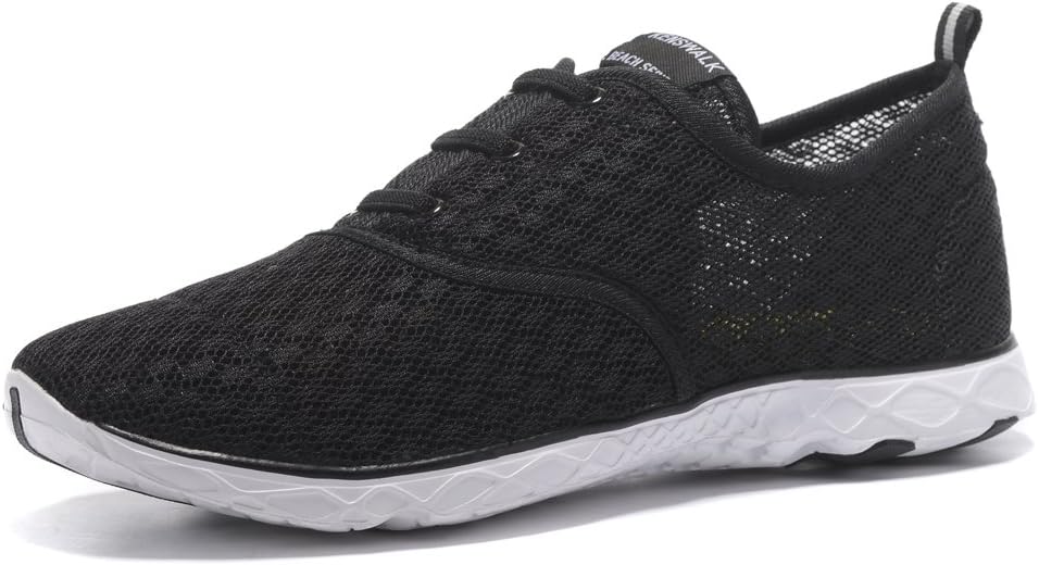Mens Quick Dry Trainers Beach Aqua Water Shoes (UK 9.5 EU 44 Men, Black White)