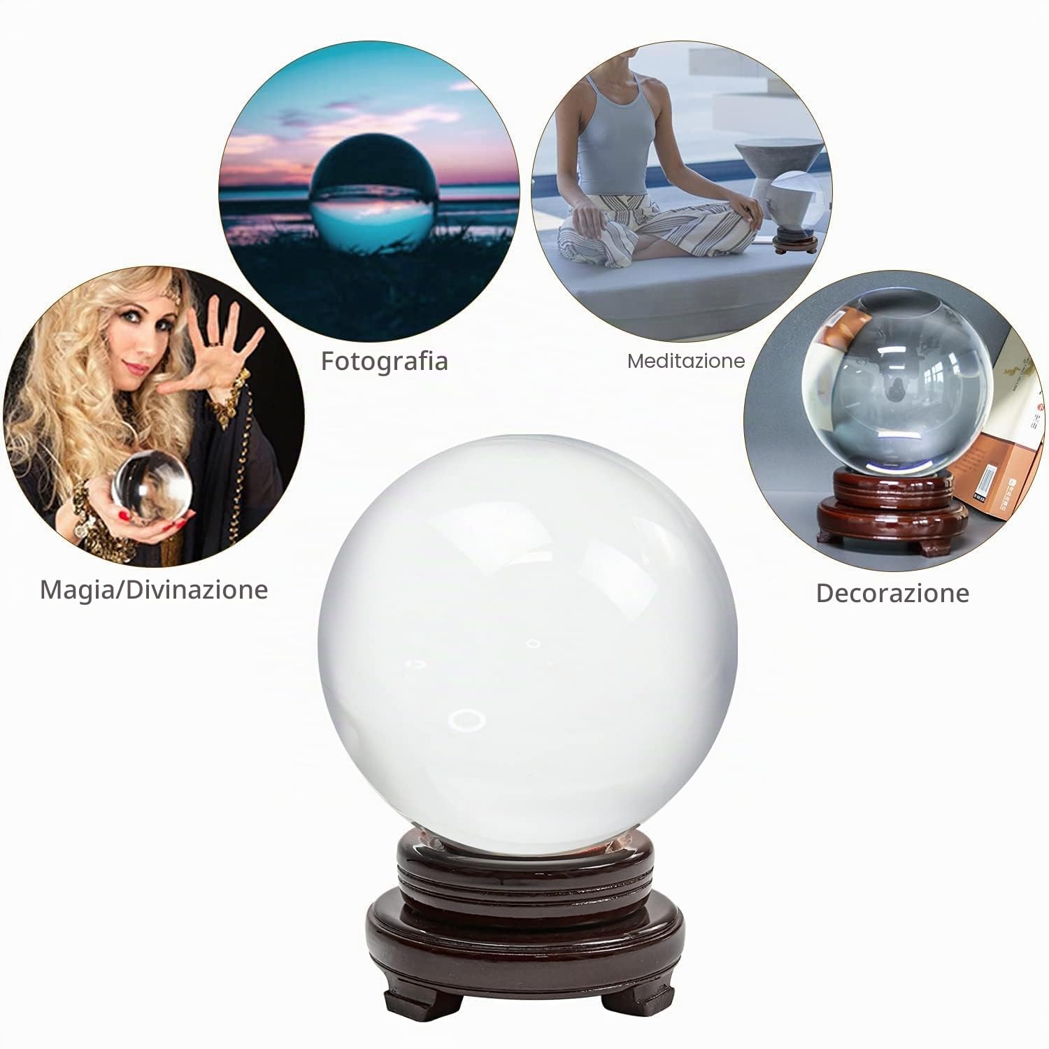 aleawol K9,Sfera di cristallo trasparente da 150 mm, divinazione, guarigione e fotografia decorazione